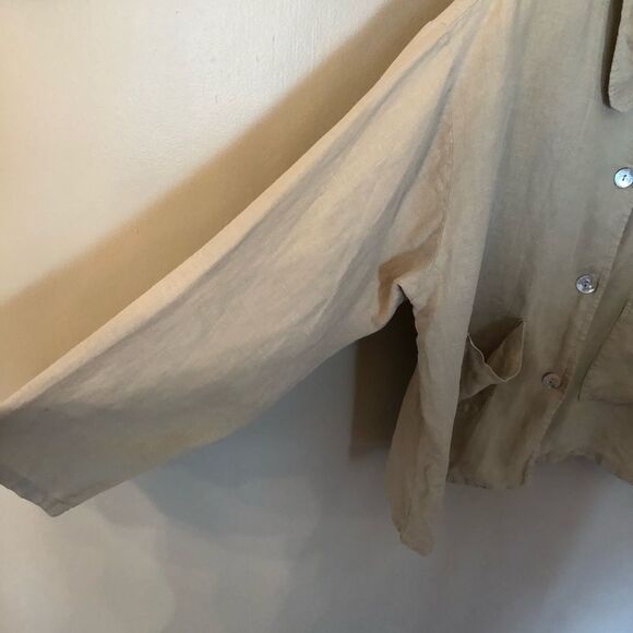 bryn WALKER SIZE L KHAKI LAGENLOOK LINEN BUTTON FRONT SHIRT WITH POCKETS - Picture 7 of 10